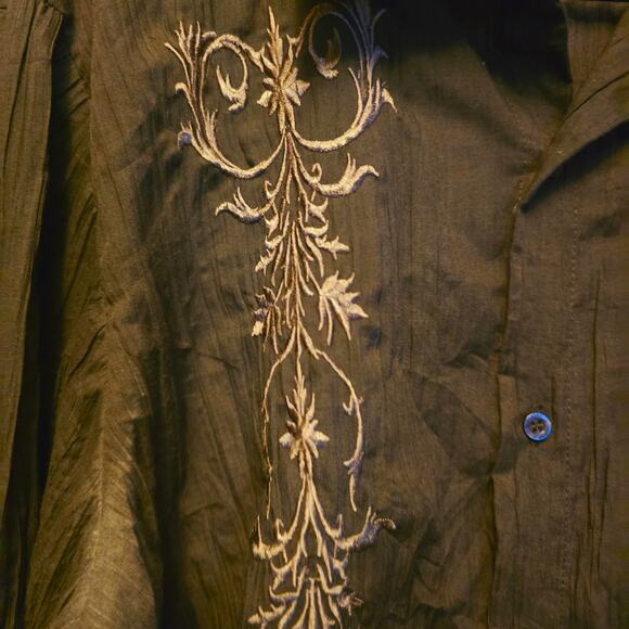 Pop Icon brown embroidered Y2K long sleeve mens button up size XL - Picture 3 of 5